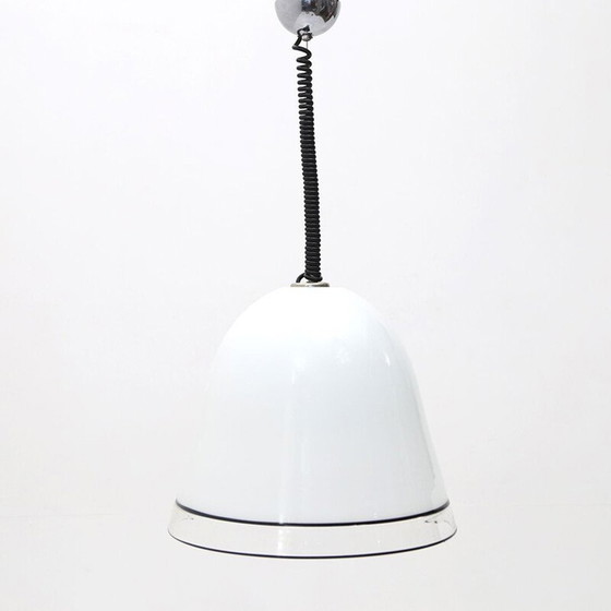 Image 1 of Vintage kroonluchter van wit glas met zwarte randen, 1970