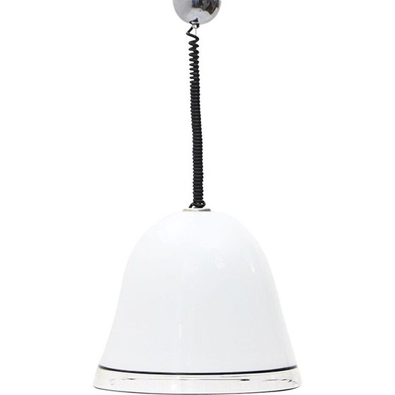 Image 1 of Vintage kroonluchter van wit glas met zwarte randen, 1970