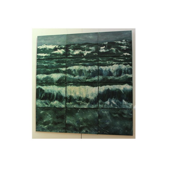 Image 1 of Oude olieverf op papier "Interieur" door Elodie Huré