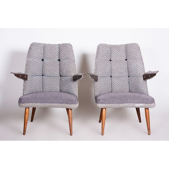 Image 1 of Paar grijze mid century fauteuils, Tsjechië 1950
