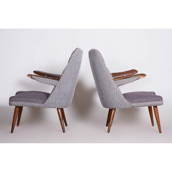 Image 1 of Paar grijze mid century fauteuils, Tsjechië 1950