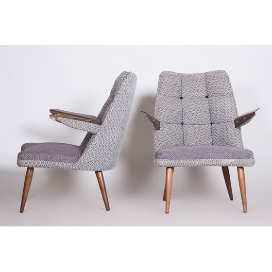 Image 1 of Paar grijze mid century fauteuils, Tsjechië 1950