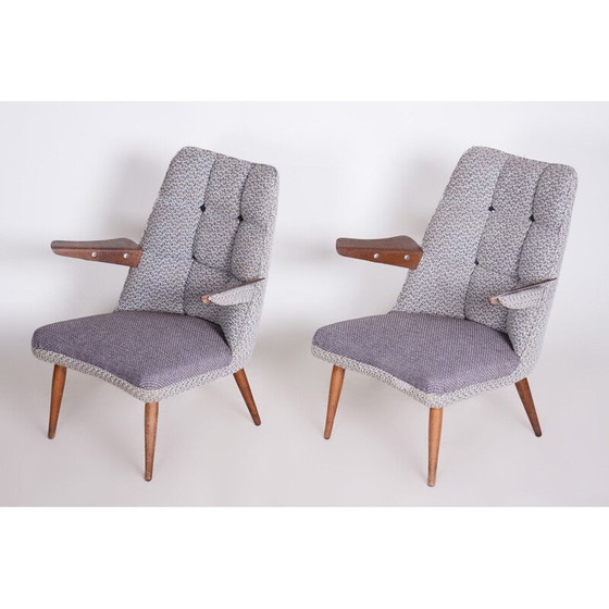 Image 1 of Paar grijze mid century fauteuils, Tsjechië 1950