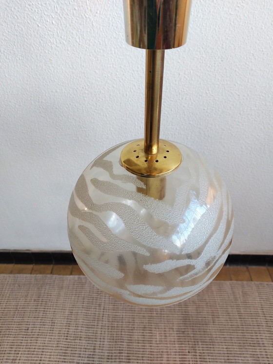 Image 1 of Vintage Hanglamp Fischer Leuchten Messing Glas