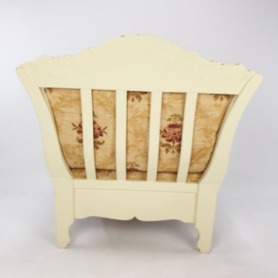 Image 1 of Vintage houten fauteuil met bloemen 1980