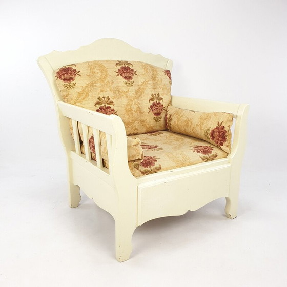 Image 1 of Vintage houten fauteuil met bloemen 1980