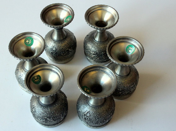 Image 1 of 6 tinnen bekers - Wijnglazen - Wijnglazen gemaakt van puur tin - Vintage