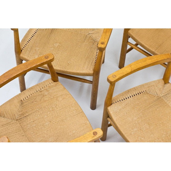 Set van 6 vintage Deense eiken en papieren koord fauteuils door Viggo Hardie-Fischer Denemarken 1950 (photo 10 of 10)