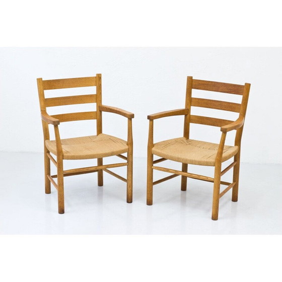 Set van 6 vintage Deense eiken en papieren koord fauteuils door Viggo Hardie-Fischer Denemarken 1950 (photo 6 of 10)
