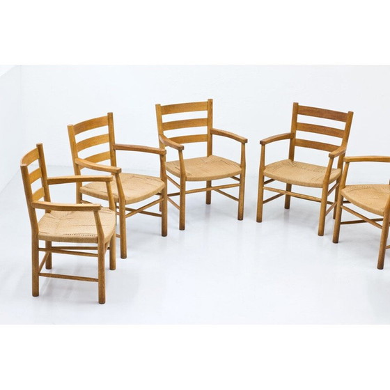 Set van 6 vintage Deense eiken en papieren koord fauteuils door Viggo Hardie-Fischer Denemarken 1950 (photo 4 of 10)