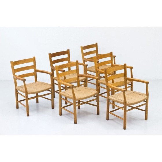 Set van 6 vintage Deense eiken en papieren koord fauteuils door Viggo Hardie-Fischer Denemarken 1950 (photo 7 of 10)
