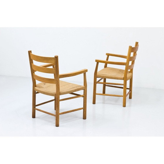 Set van 6 vintage Deense eiken en papieren koord fauteuils door Viggo Hardie-Fischer Denemarken 1950 (photo 8 of 10)