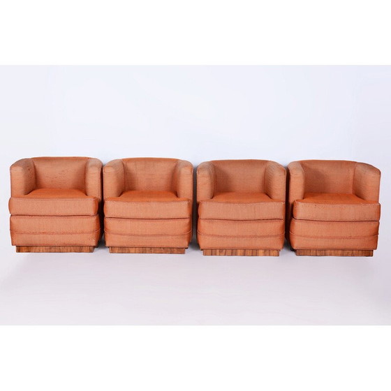 Image 1 of Set van 4 vintage Art Deco fauteuils in beuken- en walnootfineer, Tsjecho-Slowakije 1920