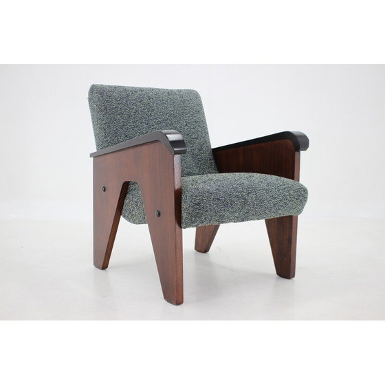 Image 1 of Vintage eikenhouten en stoffen fauteuil, Tsjecho-Slowakije 1960