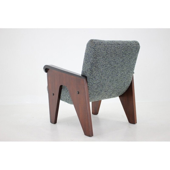 Image 1 of Vintage eikenhouten en stoffen fauteuil, Tsjecho-Slowakije 1960