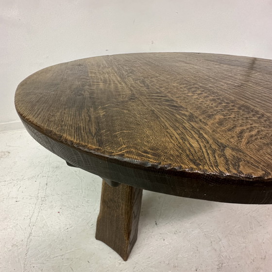 Image 1 of Salontafel massief eiken hout rond jaren 70 Brutalist