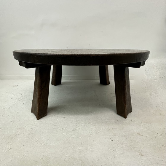 Image 1 of Salontafel massief eiken hout rond jaren 70 Brutalist