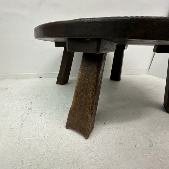 Image 1 of Salontafel massief eiken hout rond jaren 70 Brutalist