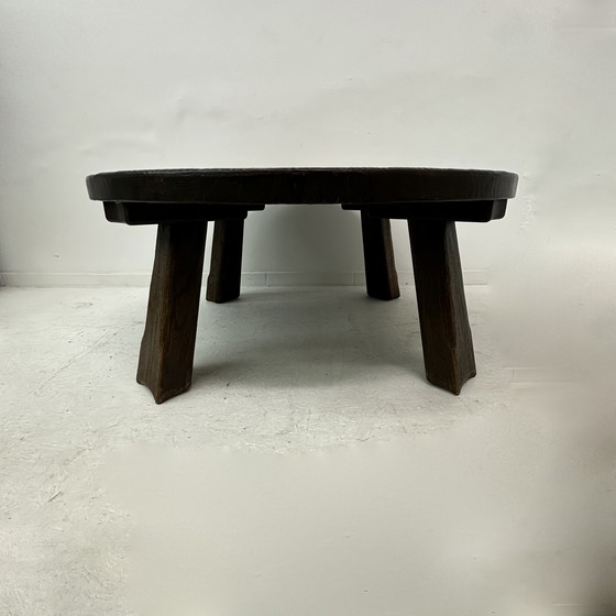 Image 1 of Salontafel massief eiken hout rond jaren 70 Brutalist