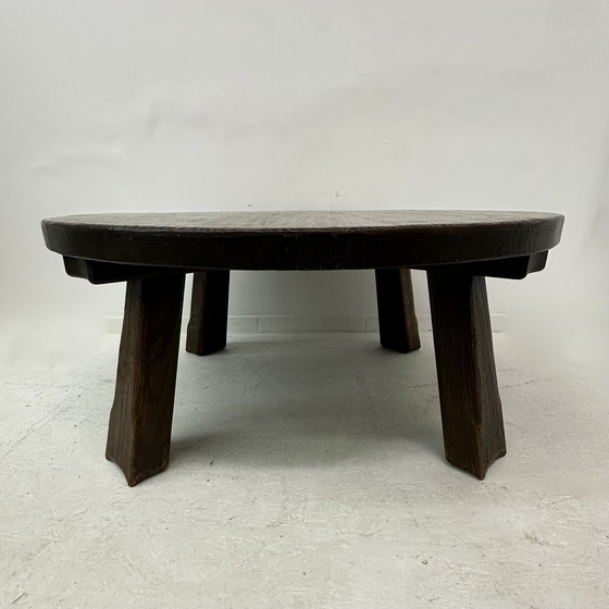 Image 1 of Salontafel massief eiken hout rond jaren 70 Brutalist