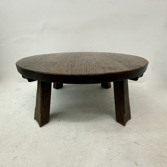 Image 1 of Salontafel massief eiken hout rond jaren 70 Brutalist