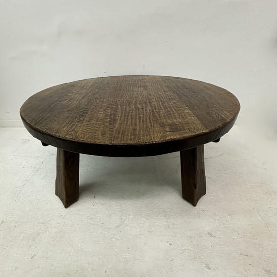 Image 1 of Salontafel massief eiken hout rond jaren 70 Brutalist