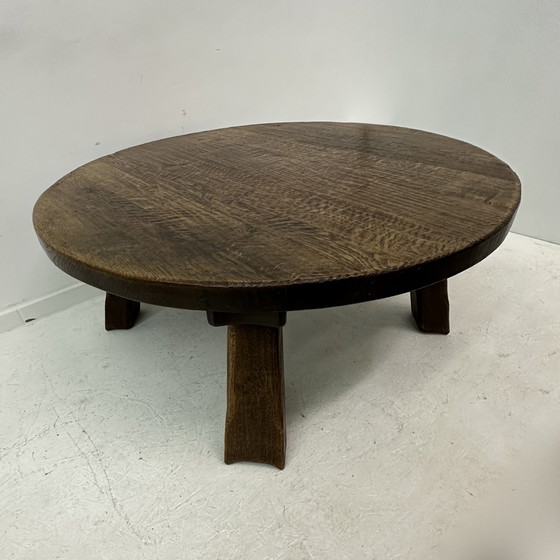 Image 1 of Salontafel massief eiken hout rond jaren 70 Brutalist