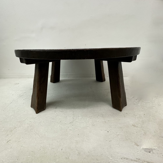 Image 1 of Salontafel massief eiken hout rond jaren 70 Brutalist