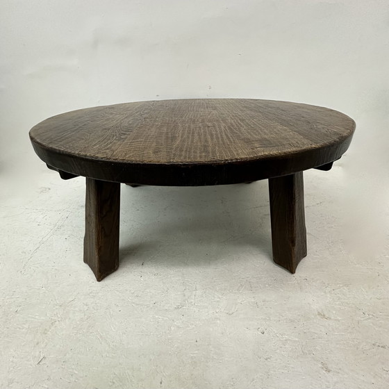 Image 1 of Salontafel massief eiken hout rond jaren 70 Brutalist