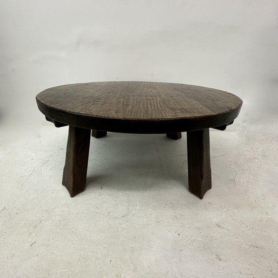 Image 1 of Salontafel massief eiken hout rond jaren 70 Brutalist