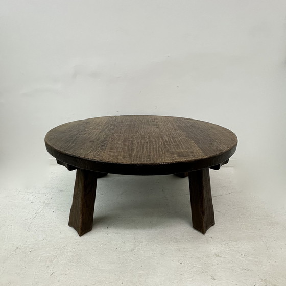 Image 1 of Salontafel massief eiken hout rond jaren 70 Brutalist