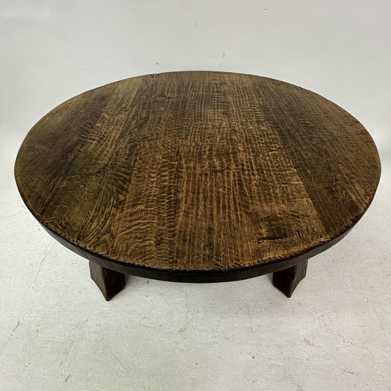 Image 1 of Salontafel massief eiken hout rond jaren 70 Brutalist