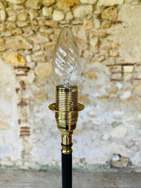 Image 1 of Vintage staande lamp met verguld messing decor op driepoot, 1960S