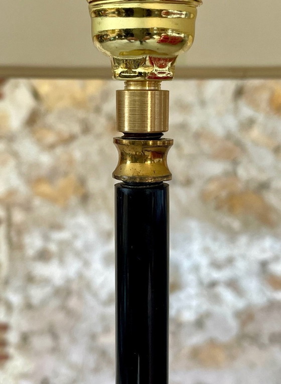 Image 1 of Vintage staande lamp met verguld messing decor op driepoot, 1960S