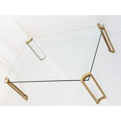 Vintage salontafel in massief messing en glas van Peter Ghyczy, 1970