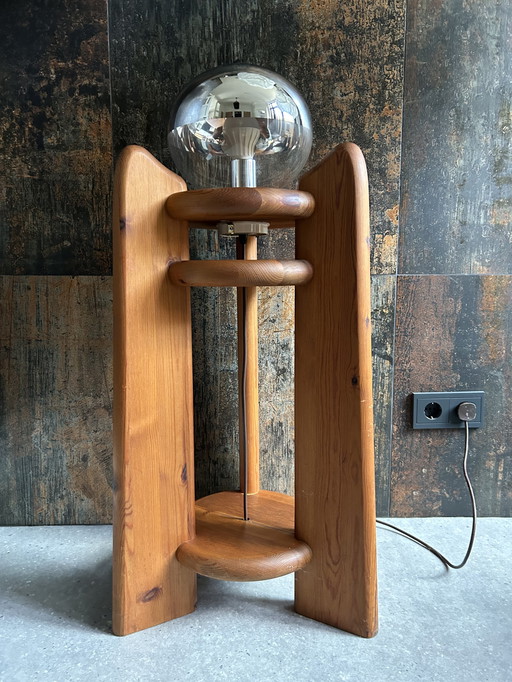 Brutalist eiken vloerlamp Jaren 70