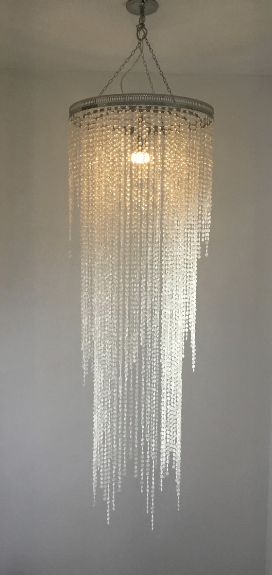 Image 1 of Vintage hanglamp lang met kristallen kralen