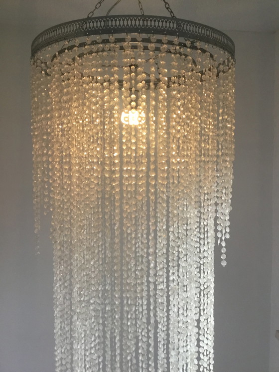 Image 1 of Vintage hanglamp lang met kristallen kralen