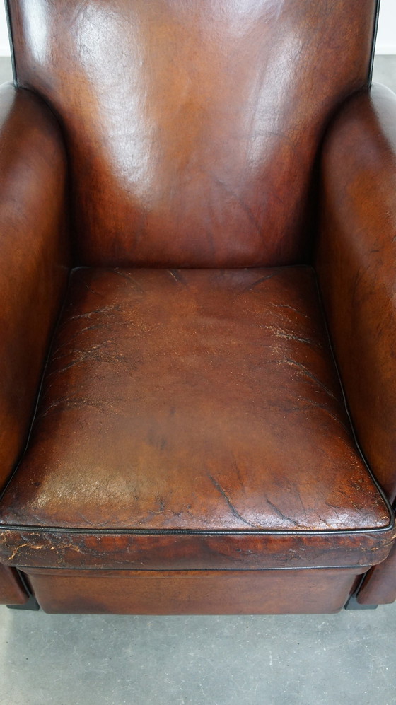 Image 1 of Grote Design Fauteuil Gemaakt Van Schapenleer