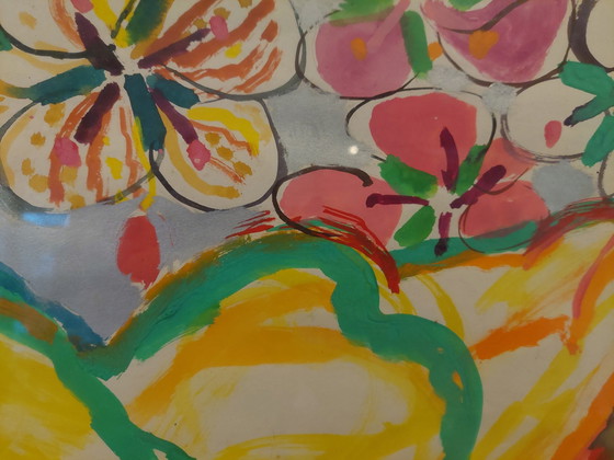 Image 1 of Hans Ittmann 'vrouwelijk naakt met bloemen' schilderij