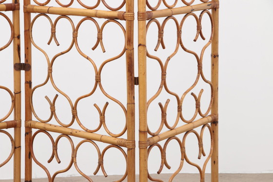 Image 1 of Vintage Rotan kamerscherm of roomdivider gemaakt in Italie 1960