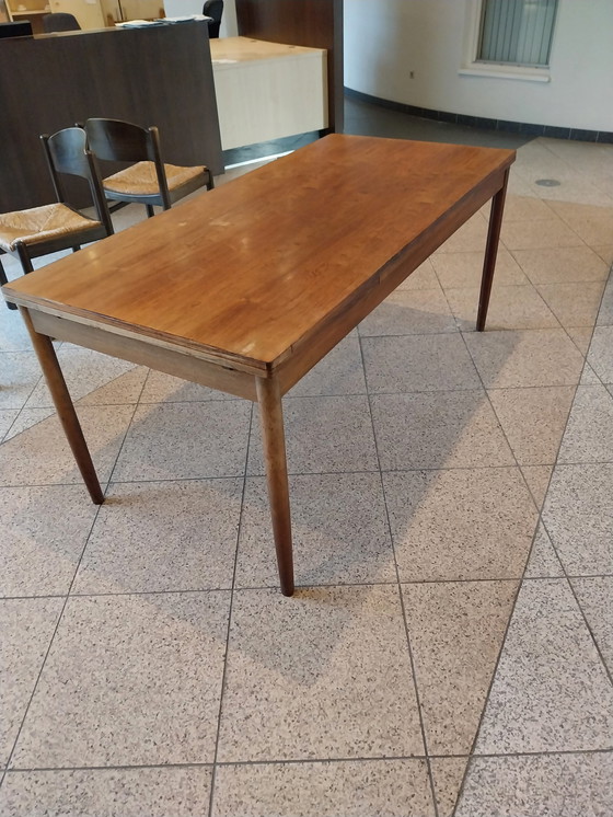 Image 1 of Midcentury modern eetservies in hout en biezen/rieten, jaren 70