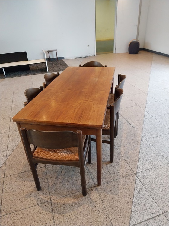 Image 1 of Midcenturymodern servies van hout en biezen/riet 1970