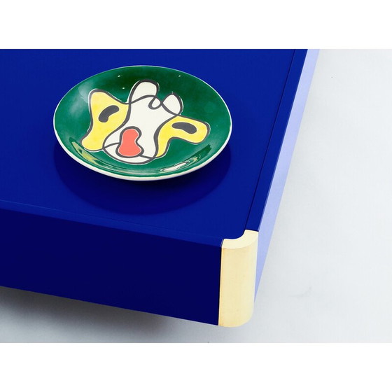 Image 1 of Majorelle vintage salontafel in blauwe lak en messing, 1970