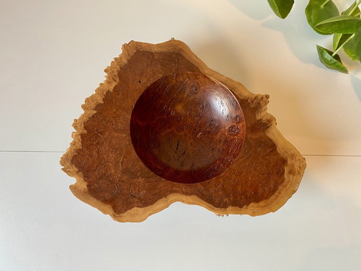 Esdoorn Burl Hout Sculpturale Kom Met Levende Rand