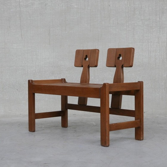 Image 1 of Eikenhouten Mid Century Franse fauteuil en bank door Guillerme et Chambron, 1960