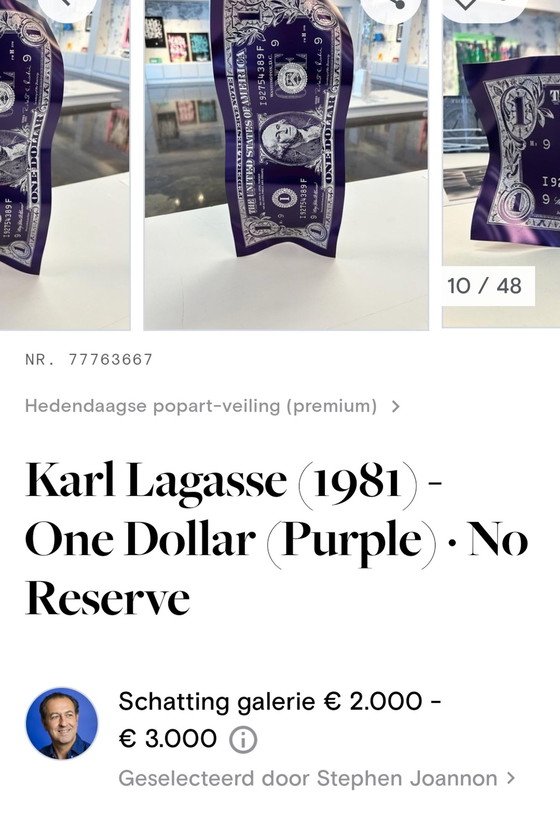 Image 1 of Karl Lagasse (1981) "One Dollar" kunstwerk - gelimiteerde oplage 9/32