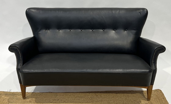 Image 1 of Black Danish Vintage Leather Cocktail Sofa