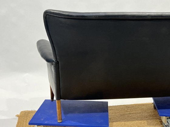 Image 1 of Black Danish Vintage Leather Cocktail Sofa