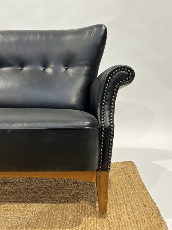 Image 1 of Black Danish Vintage Leather Cocktail Sofa